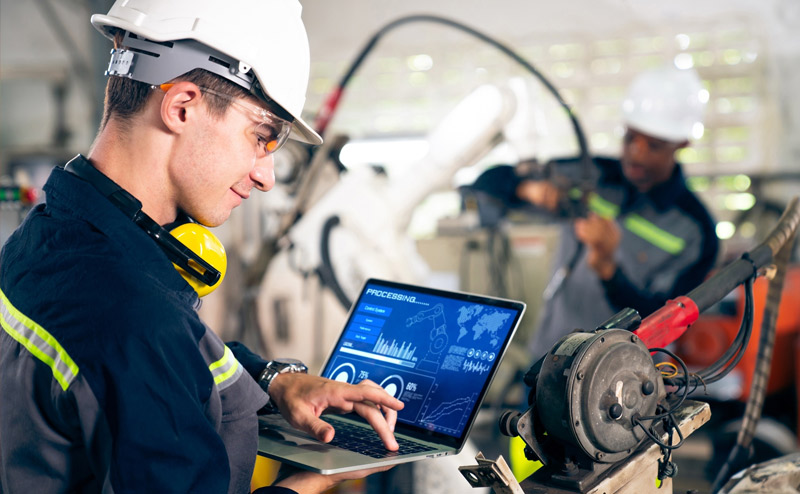 Engineer using a laptop